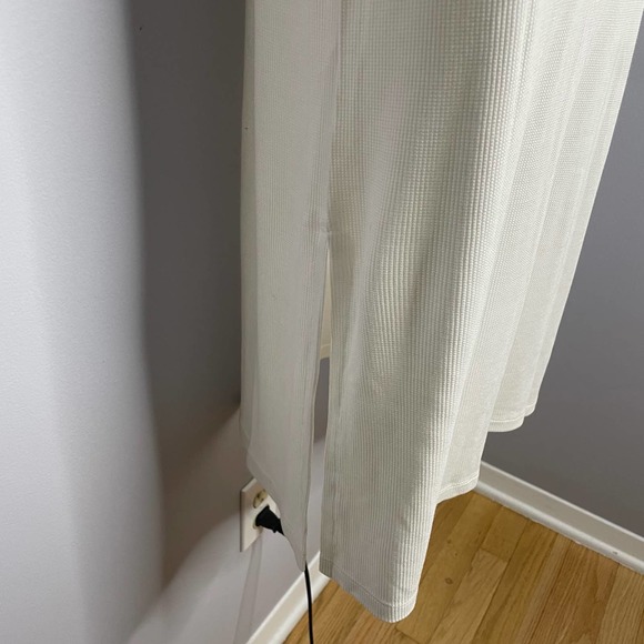 Andie Waffle Knit The Slip Midi Dress in White Bamboo Rayon Lounge Large - Picture 7 of 12